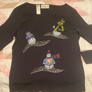 Black Tribeca Christmas Winter Sweater with Snowman Bling Size M.